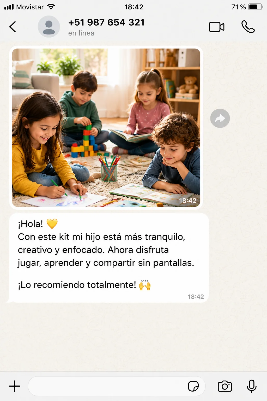 Testimonio de WhatsApp: mamá cuenta que su hijo está más tranquilo, creativo y enfocado